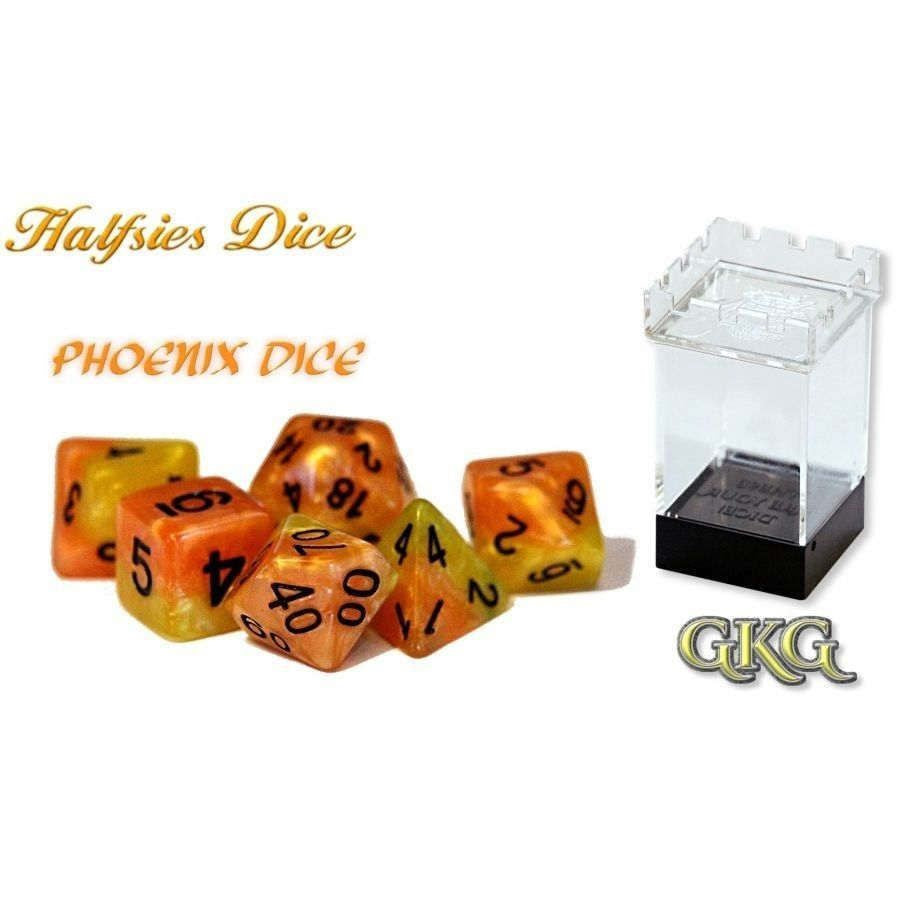 Halfsies Dice Phoenix Dice With Upgraded Dice Case (7 Polyhedral Dice Set) | Card Merchant Takapuna