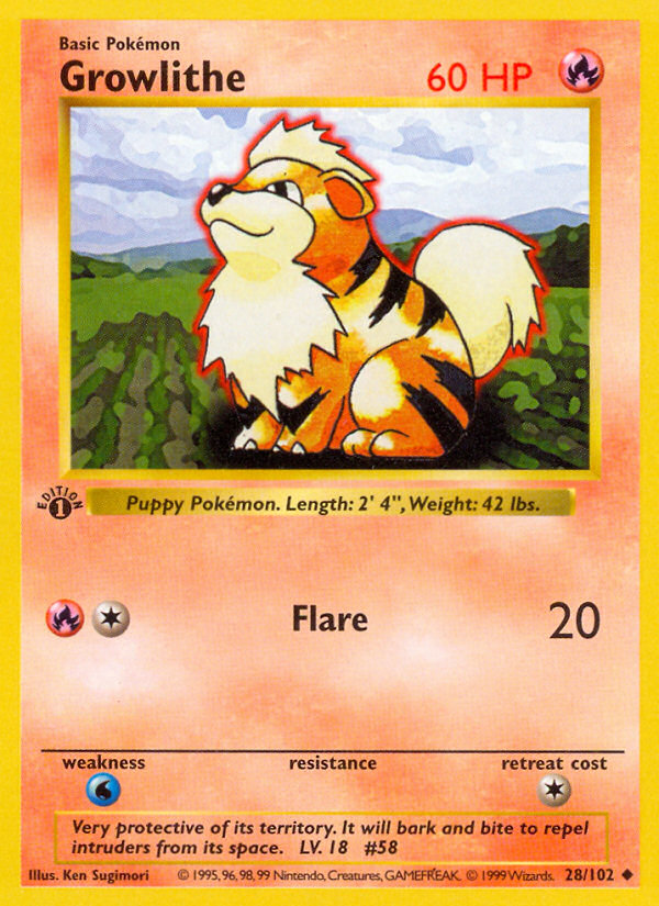 Growlithe (28/102) (Shadowless) [Base Set 1st Edition] | Card Merchant Takapuna