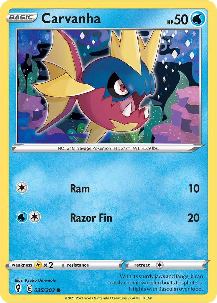 Carvanha (035/203) [Sword & Shield: Evolving Skies] | Card Merchant Takapuna