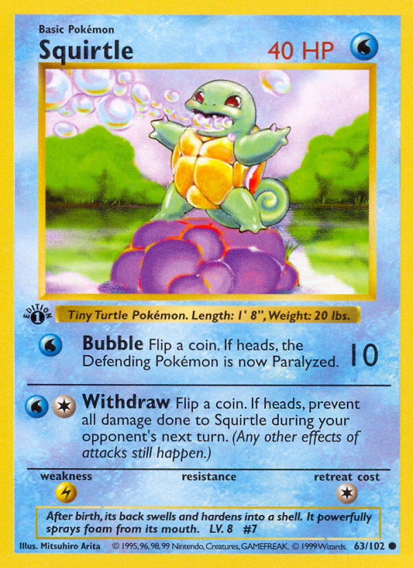 Squirtle (63/102) (Shadowless) [Base Set 1st Edition] | Card Merchant Takapuna