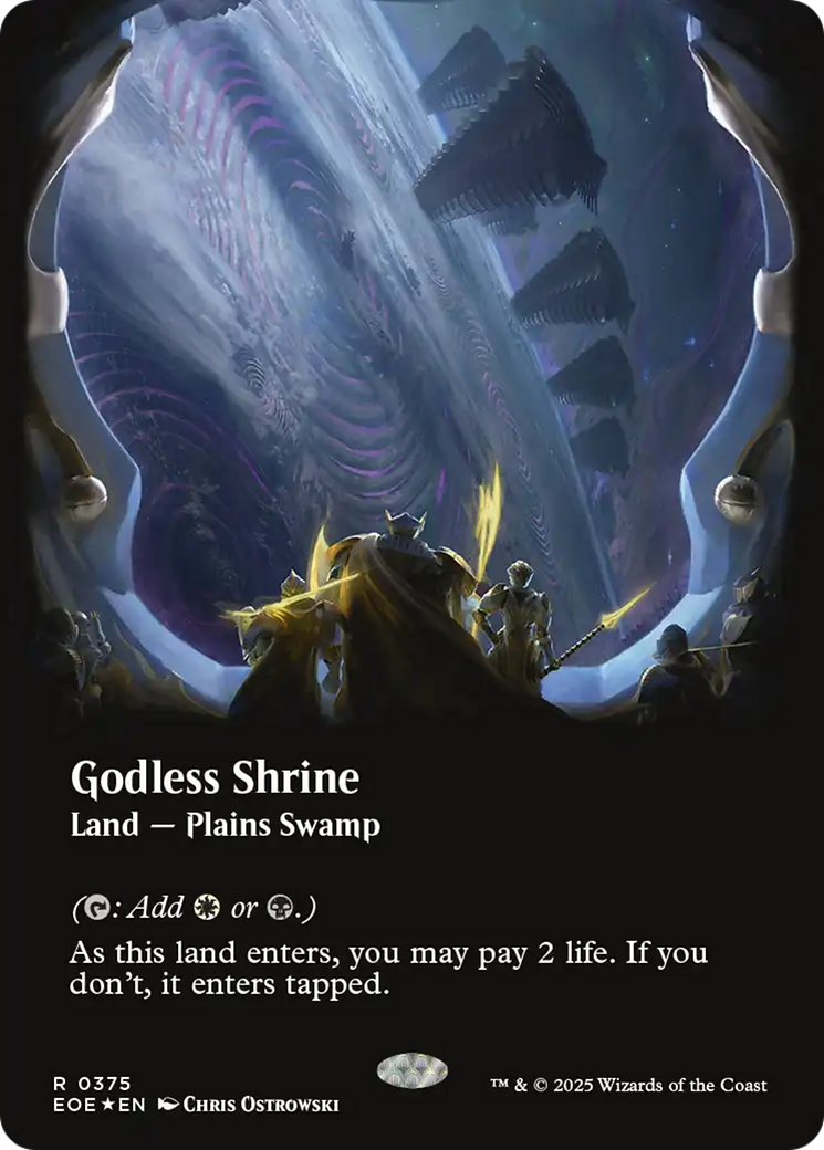 Godless Shrine (Borderless) (Galaxy Foil) [Edge of Eternities] | Card Merchant Takapuna