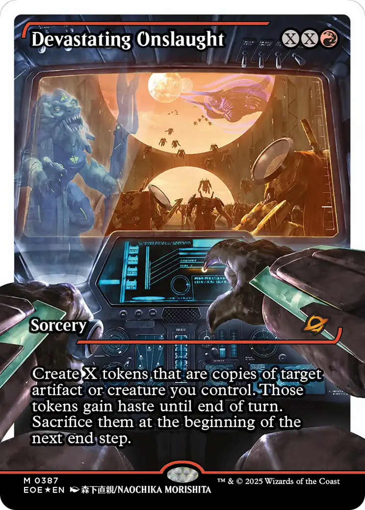 Devastating Onslaught (0387) (Showcase) (Fracture Foil) [Edge of Eternities] | Card Merchant Takapuna