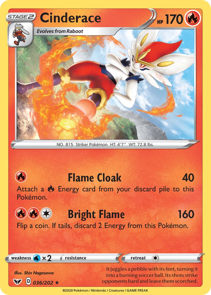 Cinderace (036/202) (Cracked Ice Holo) (Theme Deck Exclusives) [Sword & Shield: Base Set] | Card Merchant Takapuna