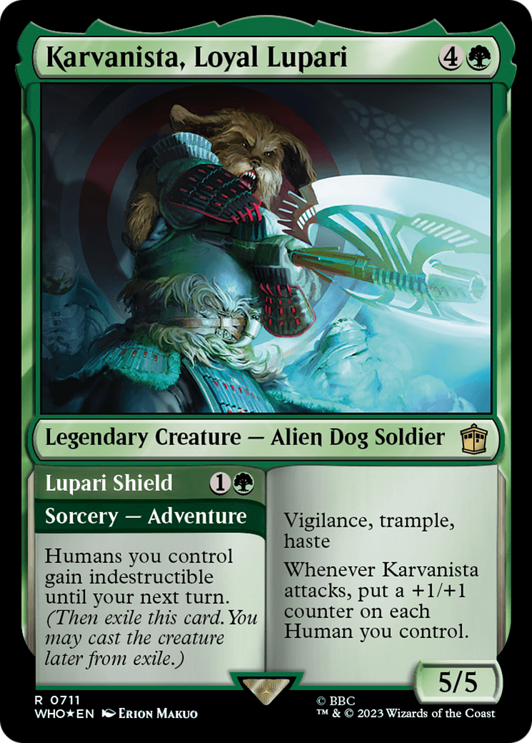 Karvanista, Loyal Lupari // Lupari Shield (Surge Foil) [Doctor Who] | Card Merchant Takapuna