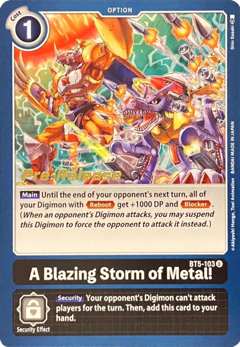 A Blazing Storm of Metal! [BT5-103] [Battle of Omni Pre-Release Promos] | Card Merchant Takapuna
