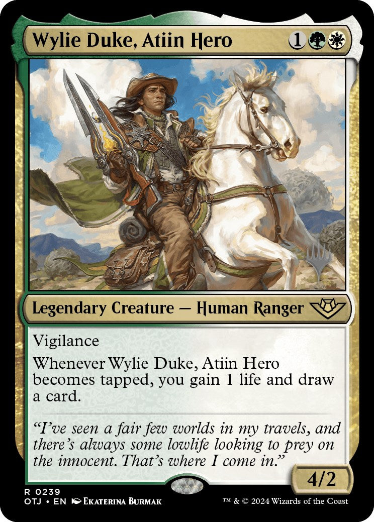 Wylie Duke, Atiin Hero (Promo Pack) [Outlaws of Thunder Junction Promos] | Card Merchant Takapuna