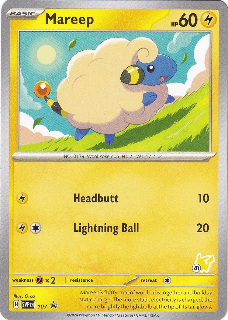 Mareep (107) (Pikachu Stamp #41) [Battle Academy 2024] | Card Merchant Takapuna