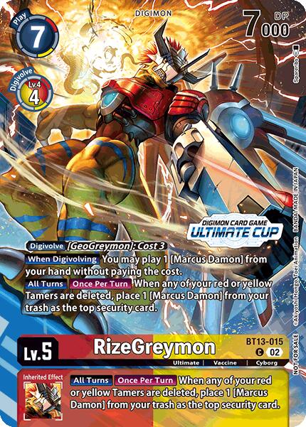 RizeGreymon [BT13-015] (Ultimate Cup 2024) [Versus Royal Knights Booster] | Card Merchant Takapuna