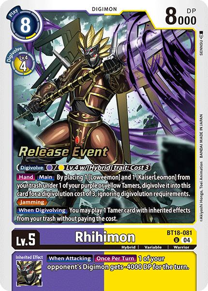 Rhihimon [BT18-081] [Release Special Booster Ver.2.0 Promos] | Card Merchant Takapuna