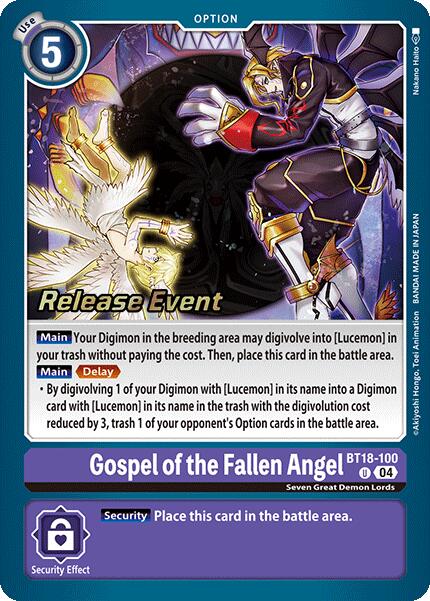 Gospel of the Fallen Angel [BT18-100] [Release Special Booster Ver.2.0 Promos] | Card Merchant Takapuna
