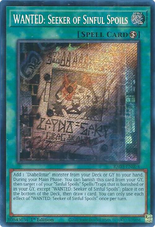 WANTED: Seeker of Sinful Spoils (Secret Rare) [RA03-EN074] Secret Rare | Card Merchant Takapuna
