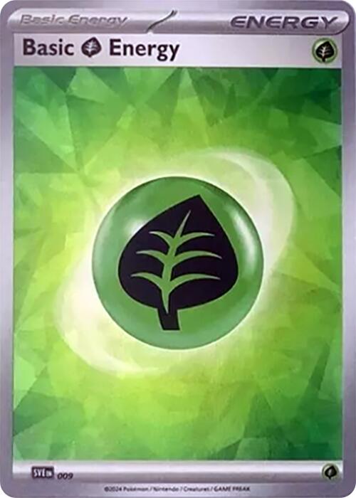 Basic Grass Energy (009) (Cracked Ice Holo) [Scarlet & Violet: Stellar Crown] | Card Merchant Takapuna