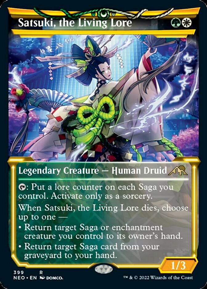 Satsuki, the Living Lore (Showcase Soft Glow) [Kamigawa: Neon Dynasty] | Card Merchant Takapuna