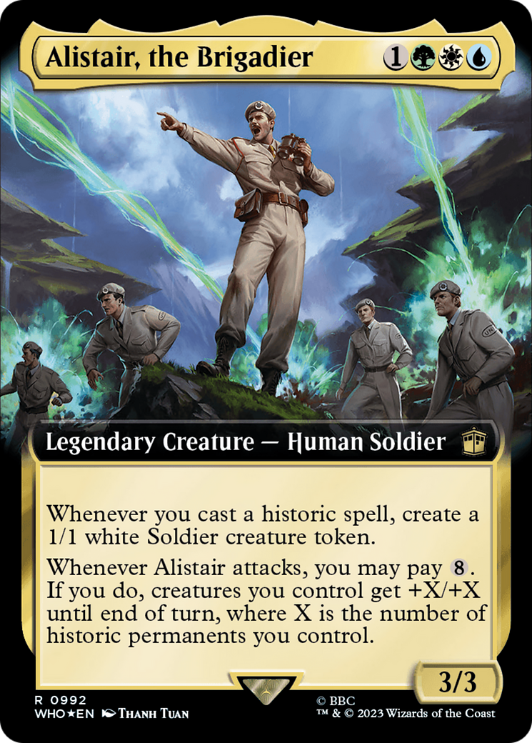 Alistair, the Brigadier (Extended Art) (Surge Foil) [Doctor Who] | Card Merchant Takapuna
