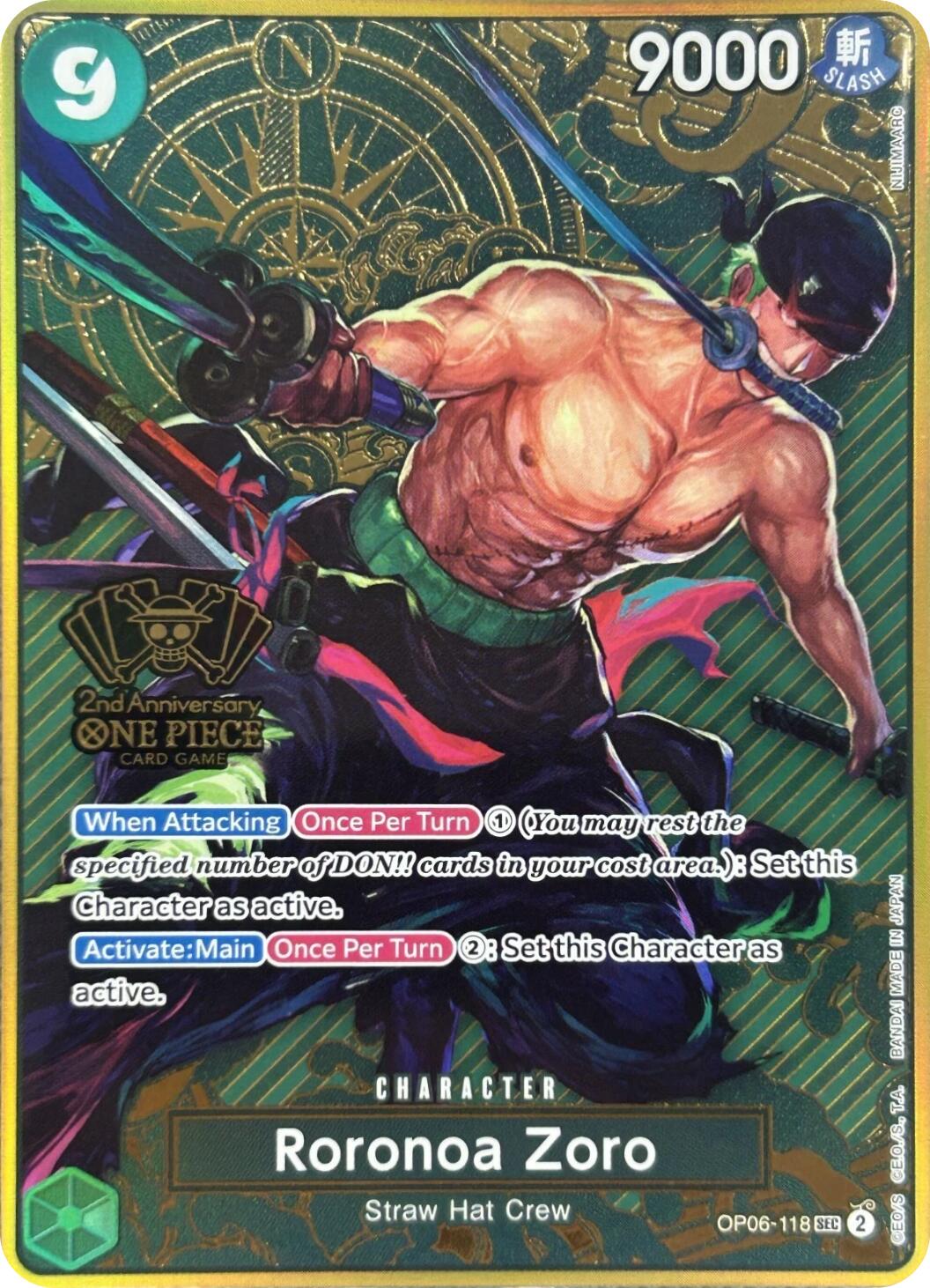 Roronoa Zoro (Japanese Version 2nd Anniversary Set) [One Piece Promotion Cards] | Card Merchant Takapuna