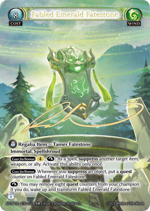 Fabled Emerald Fatestone // Byakko, White Tiger (CSR) (025) [Abyssal Heaven] | Card Merchant Takapuna