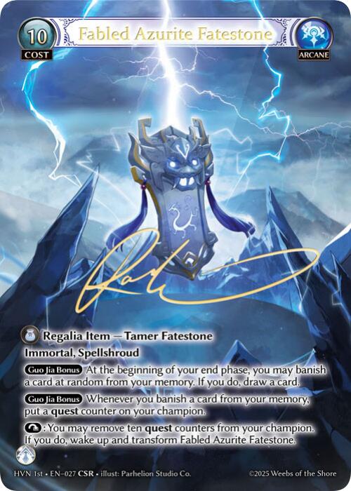 Fabled Azurite Fatestone // Seiryuu, Azure Dragon (CSR) (027) [Abyssal Heaven] | Card Merchant Takapuna