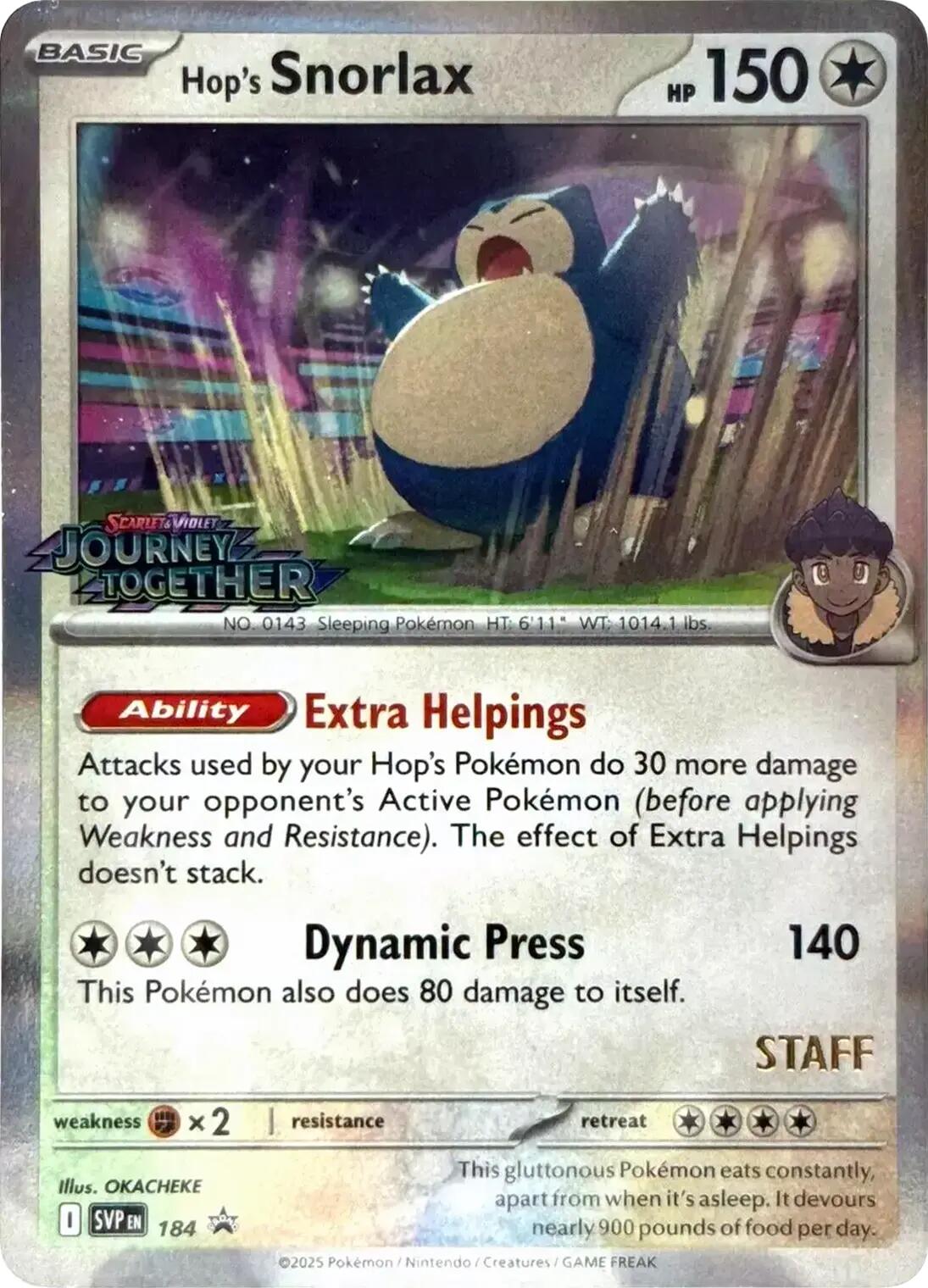 Hop's Snorlax (184) (Prerelease Staff) [Scarlet & Violet: Black Star Promos] | Card Merchant Takapuna