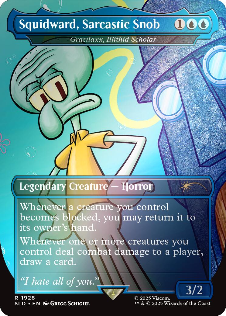 Squidward, Sarcastic Snob - Grazilaxx, Illithid Scholar (Rainbow Foil) [Secret Lair Drop Series] | Card Merchant Takapuna