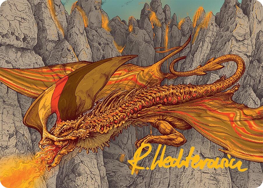 Magmatic Hellkite Art Card (34/54) (Gold-Stamped Signature) [Tarkir: Dragonstorm Art Series] | Card Merchant Takapuna
