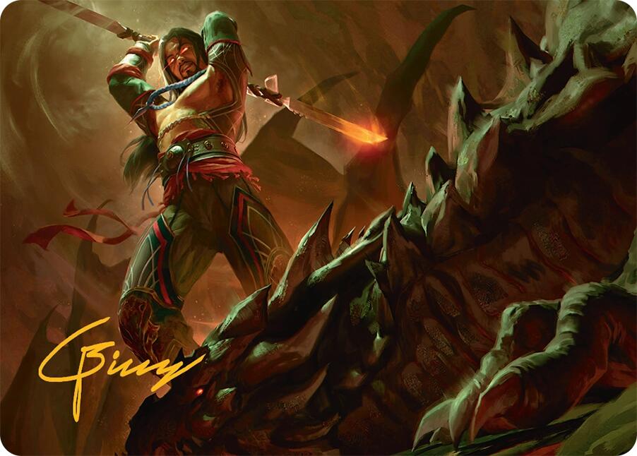 Sarkhan's Resolve Art Card (18/54) (Gold-Stamped Signature) [Tarkir: Dragonstorm Art Series] | Card Merchant Takapuna
