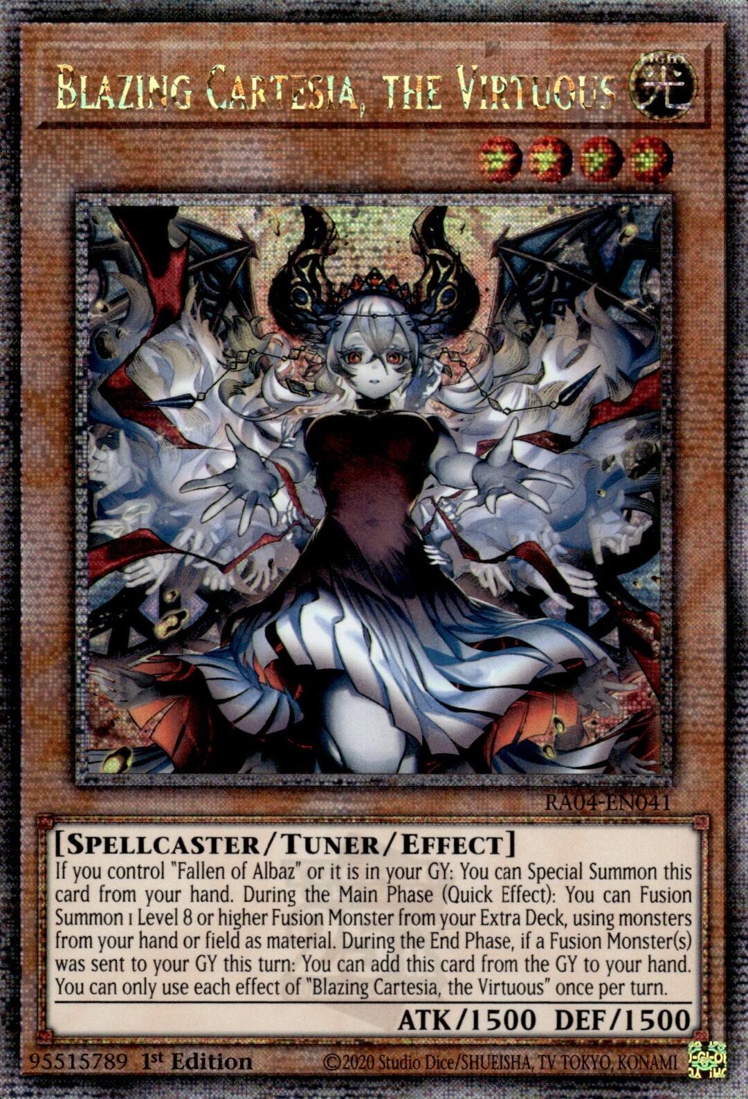 Blazing Cartesia, the Virtuous (New Art) [RA04-EN041] Quarter Century Secret Rare | Card Merchant Takapuna