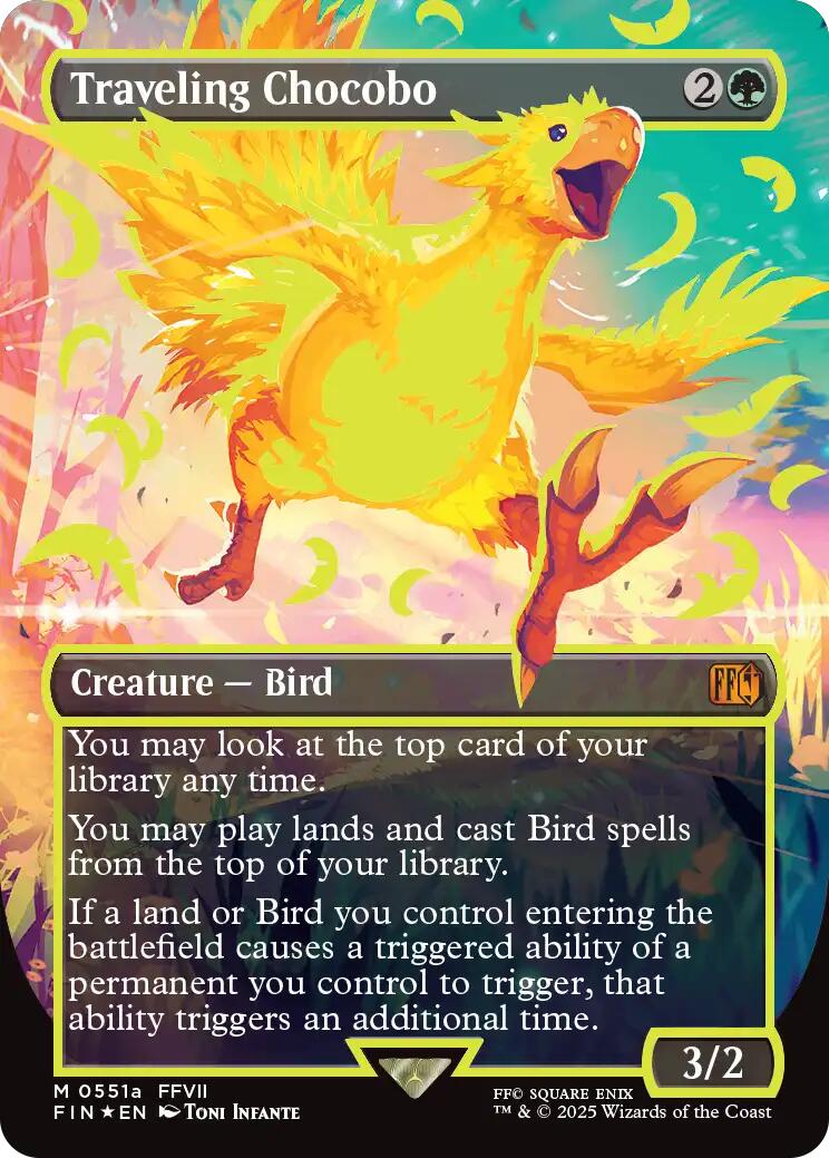 Traveling Chocobo (Borderless) (Neon Ink Yellow) [FINAL FANTASY] | Card Merchant Takapuna