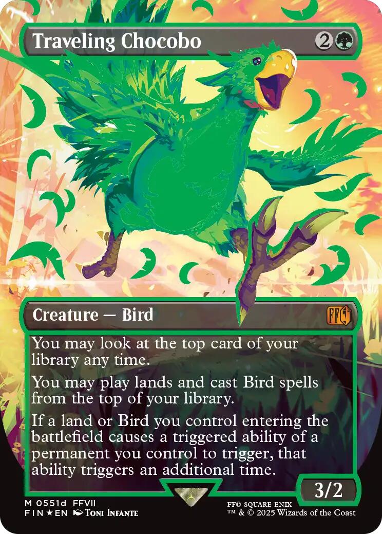 Traveling Chocobo (Borderless) (Neon Ink Green) [FINAL FANTASY] | Card Merchant Takapuna