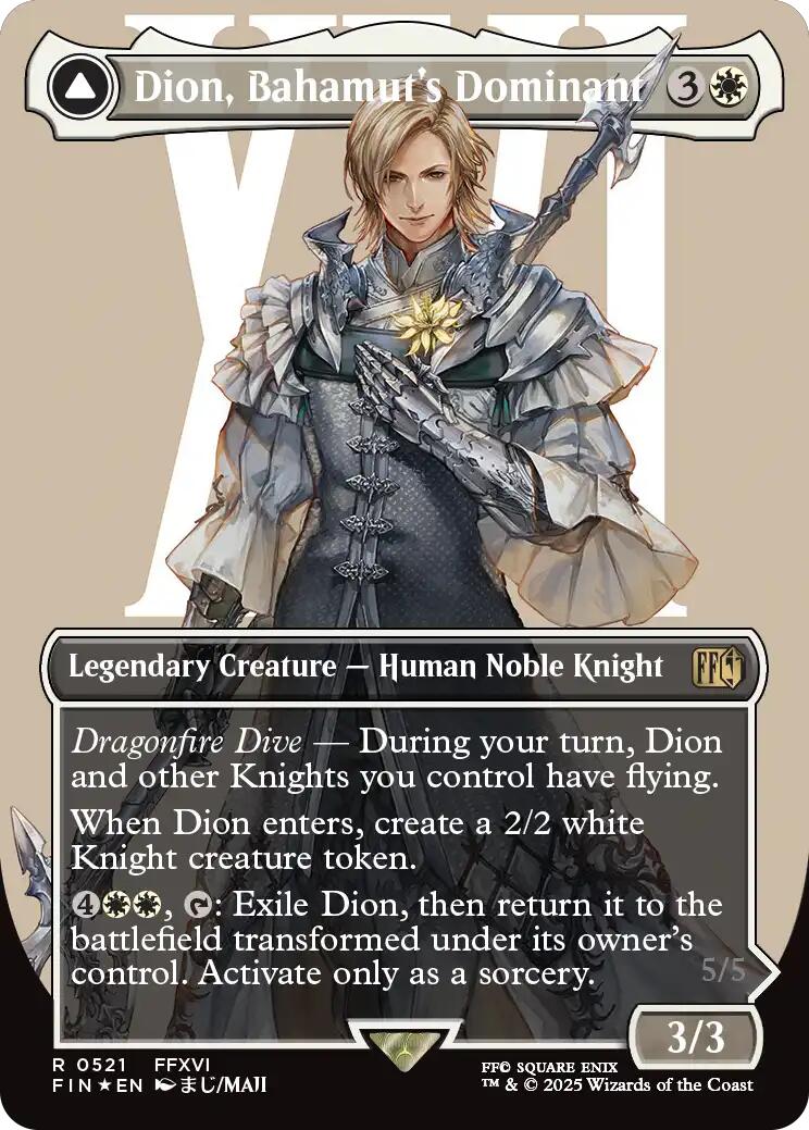 Dion, Bahamut's Dominant // Bahamut, Warden of Light (Borderless) (Surge Foil) [FINAL FANTASY] | Card Merchant Takapuna