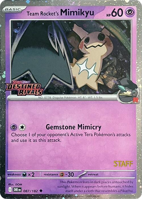 Team Rocket's Mimikyu (087/182) (Prerelease Staff) [Scarlet & Violet: Destined Rivals] | Card Merchant Takapuna
