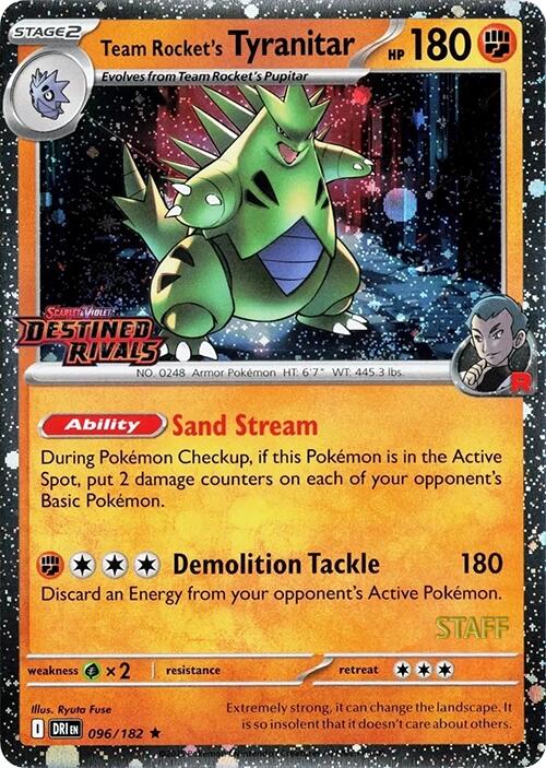Team Rocket's Tyranitar (096/182) (Prerelease Staff) [Scarlet & Violet: Destined Rivals] | Card Merchant Takapuna