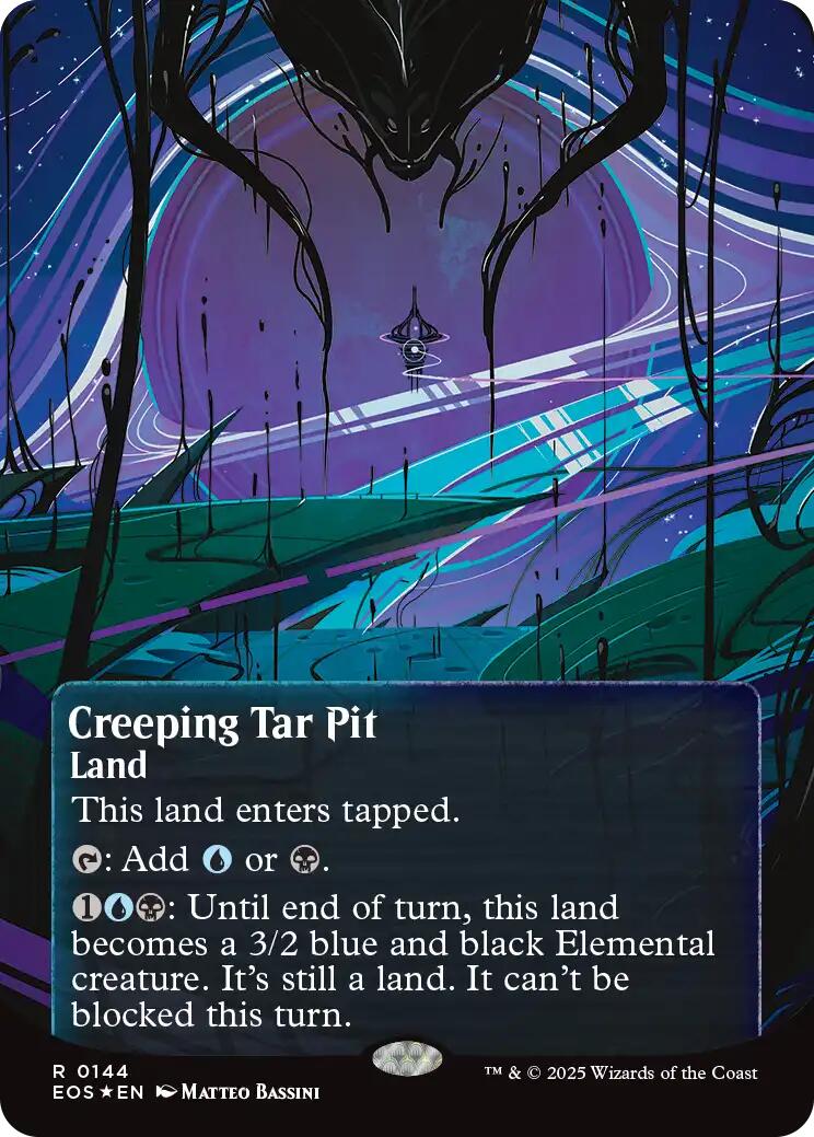 Creeping Tar Pit (0144) (Borderless) (Galaxy Foil) [Edge of Eternities: Stellar Sights] | Card Merchant Takapuna