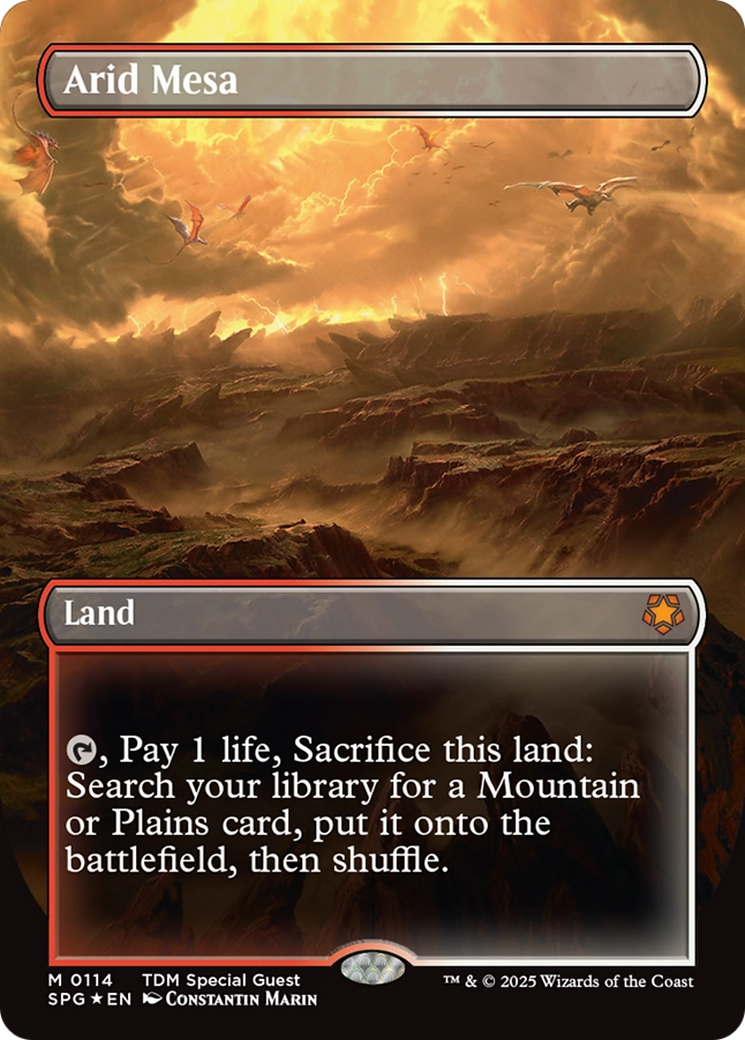 Arid Mesa (Borderless) (Dragonscale Foil) [Tarkir: Dragonstorm Special Guests] | Card Merchant Takapuna