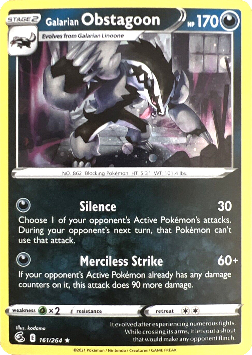Galarian Obstagoon (161/264) (Cosmos Holo) [Sword & Shield: Fusion Strike] | Card Merchant Takapuna