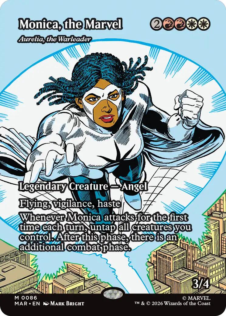 Monica, the Marvel - Aurelia, the Warleader (Borderless) [Marvel Universe: Eternal-Legal] | Card Merchant Takapuna