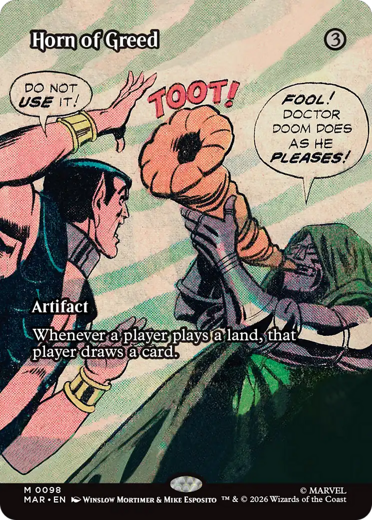 Horn of Greed (Borderless) [Marvel Universe: Eternal-Legal] | Card Merchant Takapuna