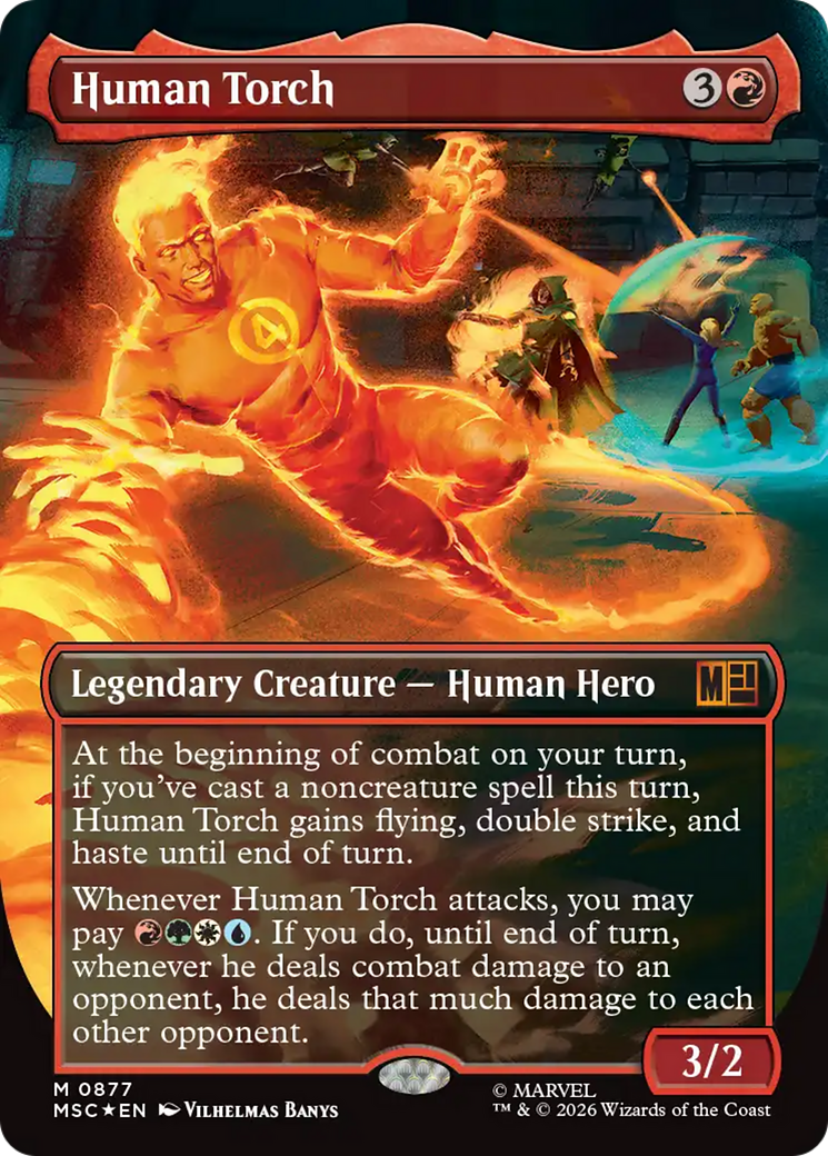 Human Torch (Borderless) (Surge Foil) [Marvel Super Heroes Commander] | Card Merchant Takapuna