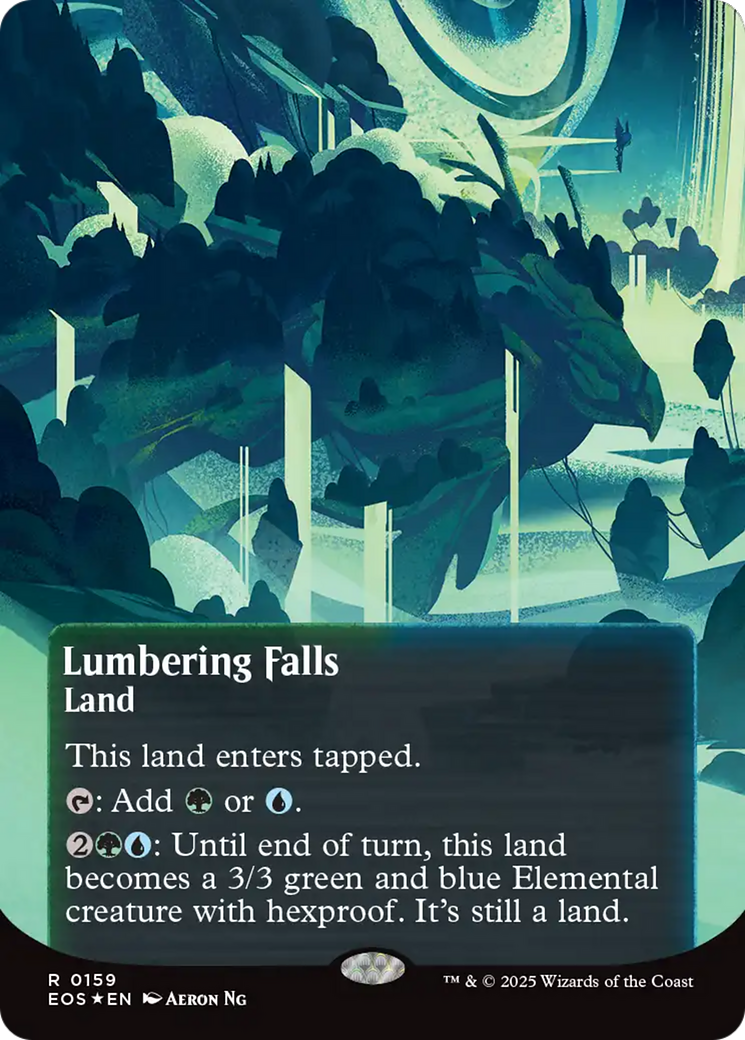 Lumbering Falls (0159) (Borderless) (Galaxy Foil) [Edge of Eternities: Stellar Sights] | Card Merchant Takapuna