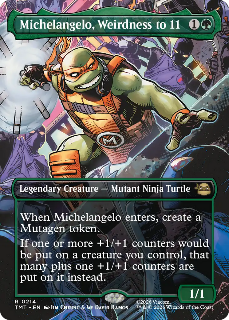 Michelangelo, Weirdness to 11 (Borderless) [Teenage Mutant Ninja Turtles] | Card Merchant Takapuna