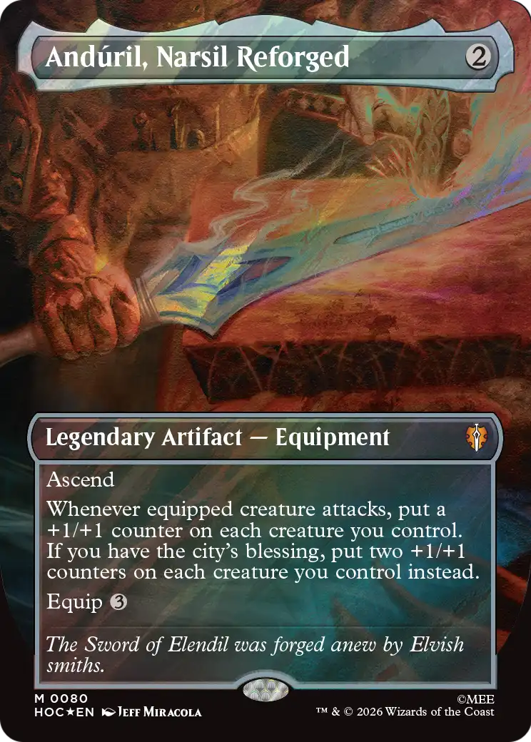 Anduril, Narsil Reforged (Borderless) (Surge Foil) [The Hobbit: Eternal-Legal] | Card Merchant Takapuna