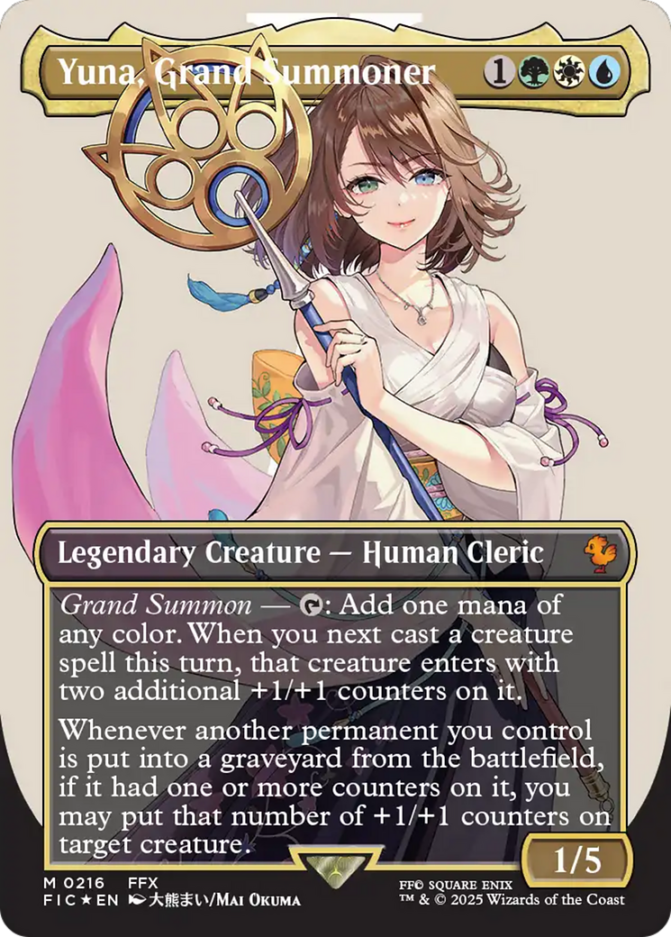 Yuna, Grand Summoner (Borderless) (Surge Foil) [FINAL FANTASY Commander] | Card Merchant Takapuna