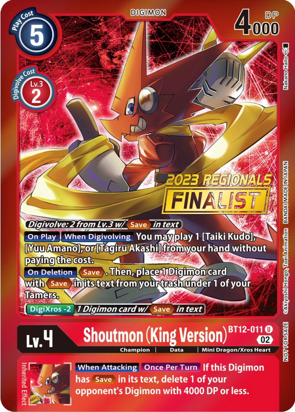 Shoutmon (King Version) [BT12-011] (2023 Regionals Finalist) [Across Time Promos] | Card Merchant Takapuna