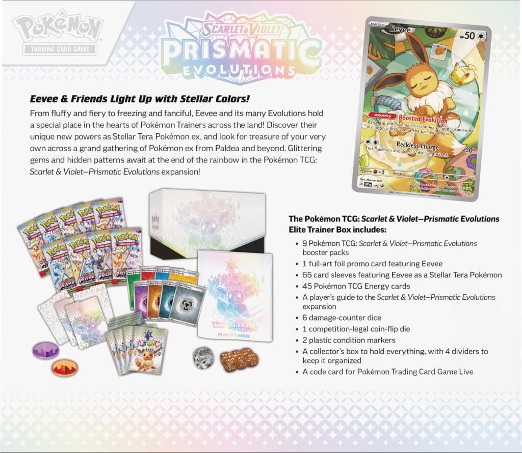 PKM Elite Trainer Box - Prismatic Evolutions | Card Merchant Takapuna
