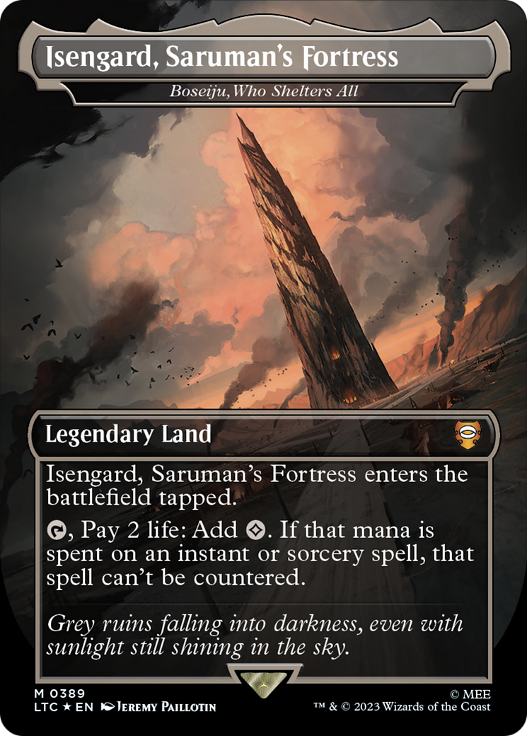 Isengard, Saruman's Fortress - Boseiju, Who Shelters All (Surge Foil Realms and Relics) [The Lord of the Rings: Tales of Middle-Earth Commander] | Card Merchant Takapuna