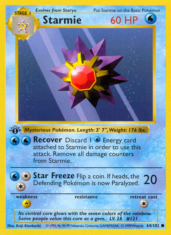 Starmie (64/102) (Shadowless) [Base Set 1st Edition] | Card Merchant Takapuna