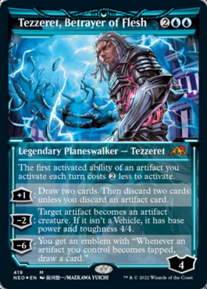 Tezzeret, Betrayer of Flesh (Showcase) (Foil Etched) [Kamigawa: Neon Dynasty] | Card Merchant Takapuna