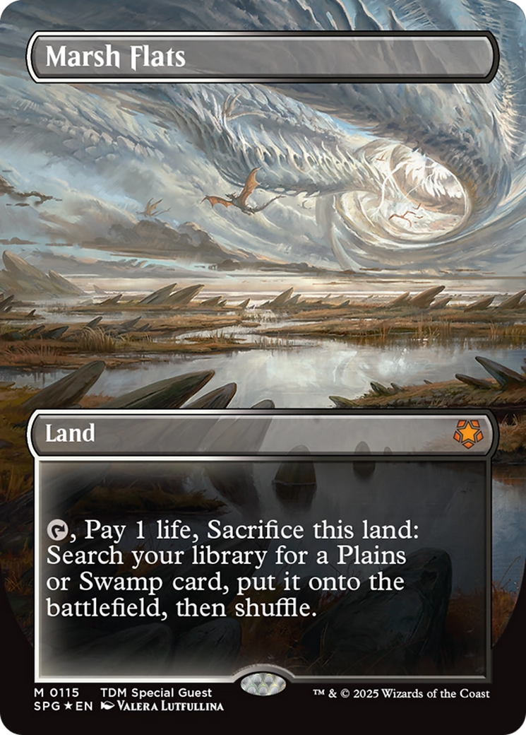Marsh Flats (Borderless) (Dragonscale Foil) [Tarkir: Dragonstorm Special Guests] | Card Merchant Takapuna