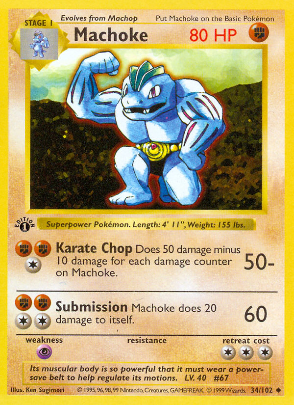 Machoke (34/102) (Shadowless) [Base Set 1st Edition] | Card Merchant Takapuna
