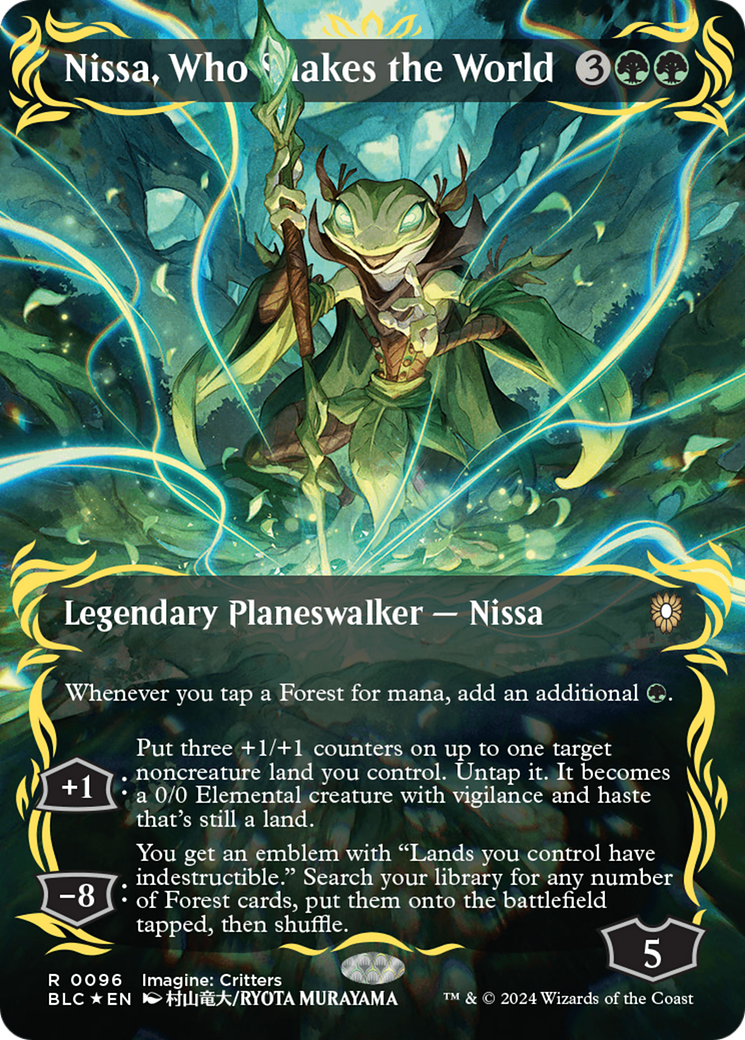 Nissa, Who Shakes the World (Borderless) (Raised Foil) [Bloomburrow Commander] | Card Merchant Takapuna