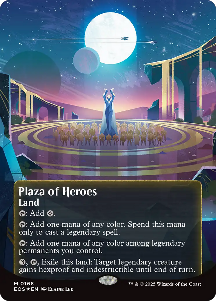 Plaza of Heroes (0168) (Borderless) (Galaxy Foil) [Edge of Eternities: Stellar Sights] | Card Merchant Takapuna